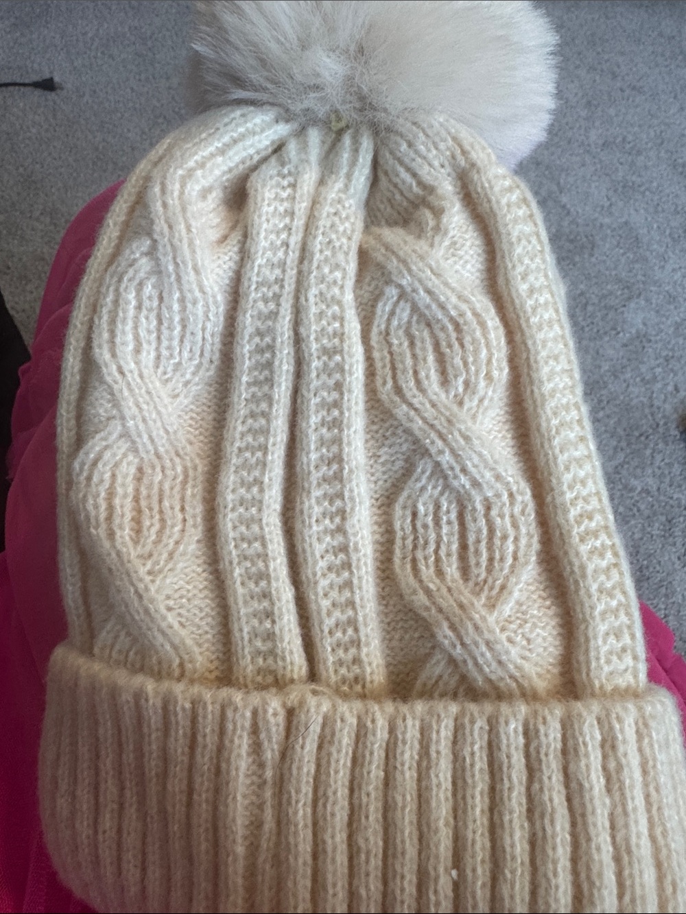 Women's Cream Cable-Knit Pom Beanie - Brand: